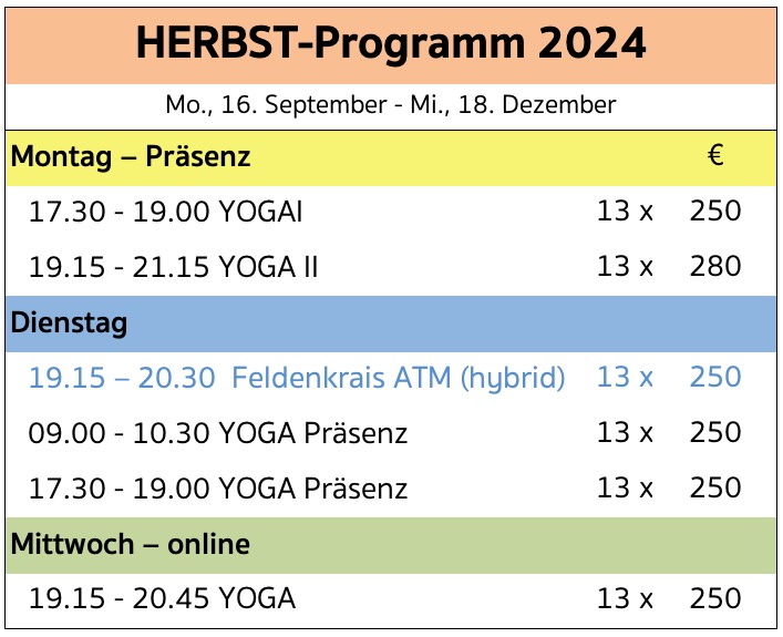 Kursprogramm YOGA Herbst 2024